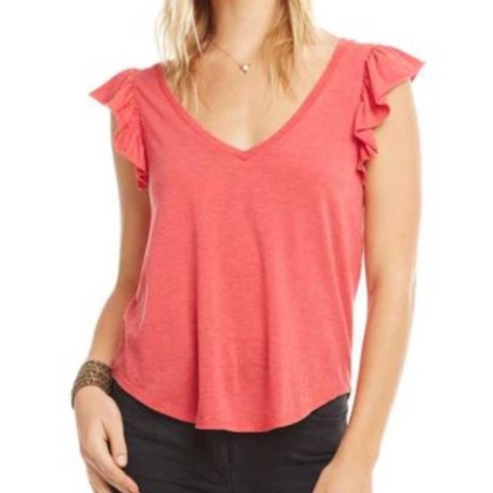 Chaser Vintage Coral Flutter Sleeve Tee